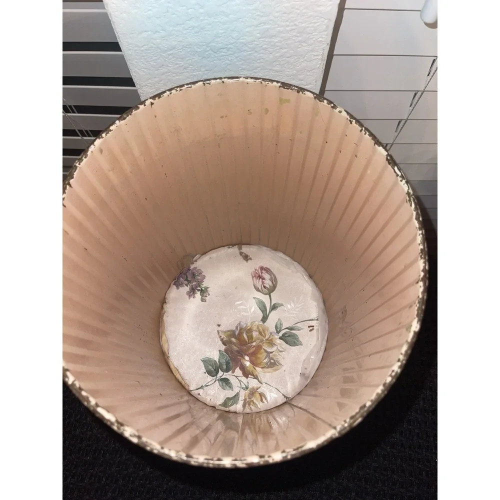 Vintage Hand Painted Tin/metal Trash Can Sunflowers Original Art